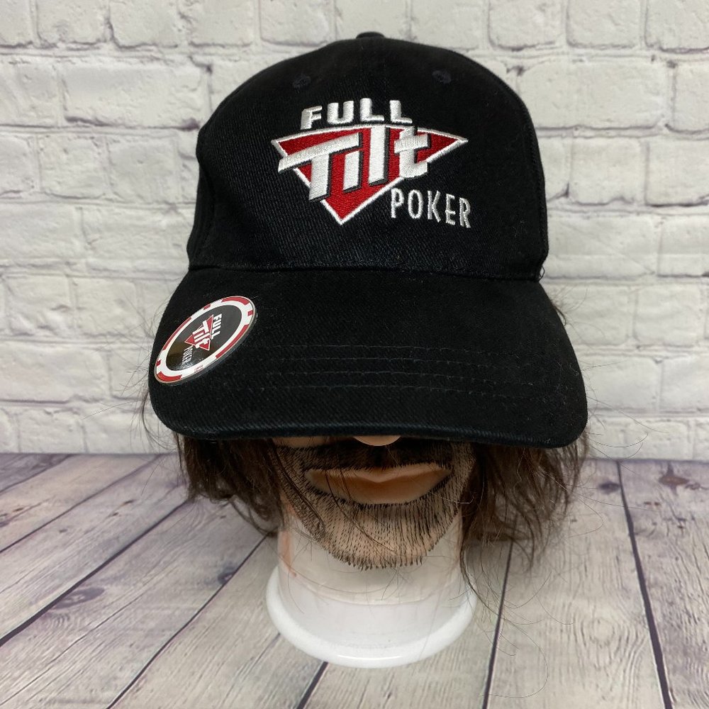 Full Tilt Poker Baseball Hat Cap Strap Back Black With Bottle Opener Embroidered